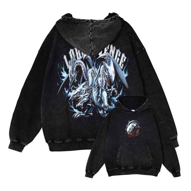 Men Shoes Xxl - เสื้อฮู้ด Yu-Gi-Oh! ลายมังกรตาฟ้า สไตล์วินเทจ ล้างสี เสื้อฮู้ดโอเวอร์ไซส์
