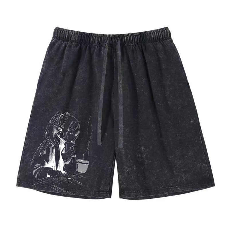 Men Shoes Xxl - อะนิเมะ Frieren กางเกงขาสั้น Vintage ล้างมังงะกีฬากางเกงขาสั้น DTG