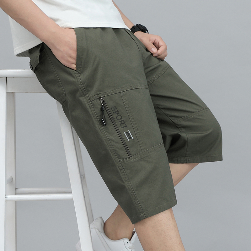 Men Shoes Joggers - Mens Cargo กางเกงขาสั้นเข่ากางเกงกระเป๋าซิปกางเกงขาสั้นผ้าฝ้ายฤดูร้อนปีนเขา Jogger Elastic เอวกีฬาสวมใส่