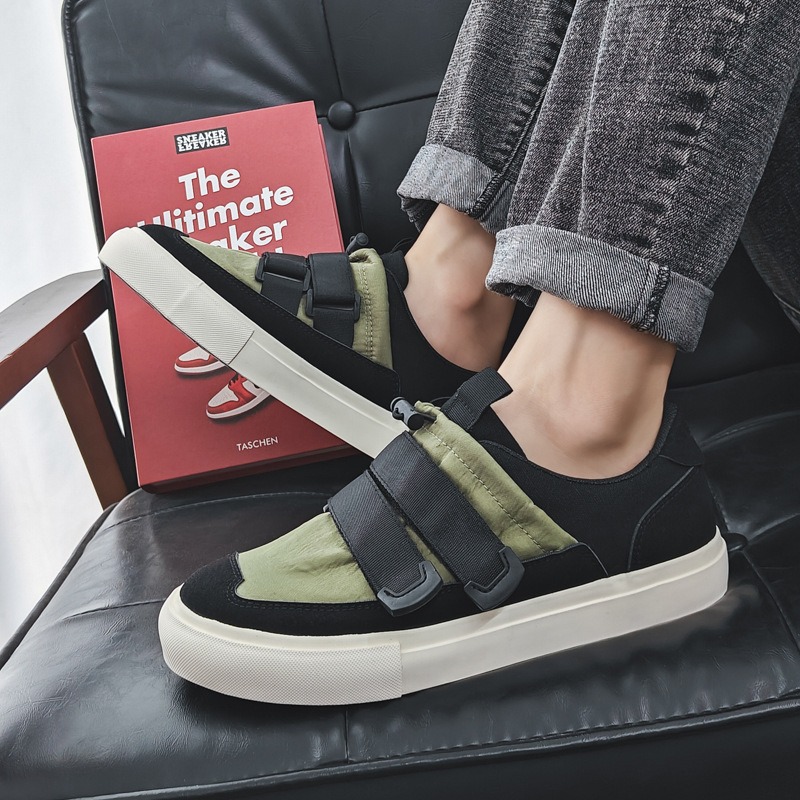 Men Shoes Velcro - รองเท้าสําหรับบุรุษคลาสสิกขี้เกียจผ้าใบรองเท้าน้ําหนักเบา Velcro-STRAP Casual รองเท้าผู้ชายกลางแจ้ง Non SLIP
