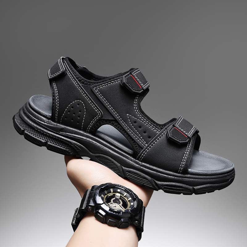 Men Shoes Velcro - รองเท้าแตะกลางแจ้งสำหรับผู้ชายพร้อมสายรัดเวลโครแบบปรับได้ พื้นรองเท้าหนานุ่ม รองเท้าฤดูร้อนที่ทนทานต่อการสึกหรอสำหรับวันหยุดพักผ่อนที่ชายหาดและริมทะเล