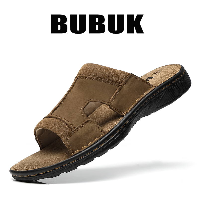 Men Shoes Velcro - รองเท้าแตะหนังแบบสวมสำหรับผู้ชาย Bubuk ผลิตจากหนังวัวชั้นดี ปรับระดับได้ด้วยแถบเวลโคร เหมาะสำหรับใส่เดินเล่นและเดินทาง น้ำหนักเบาและสวมใส่สบาย