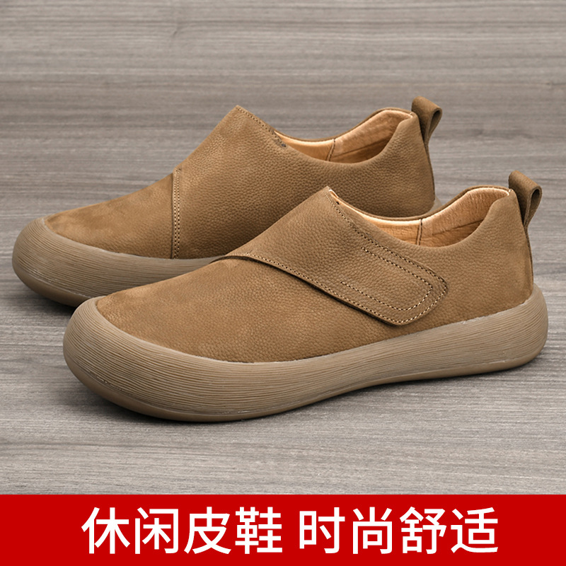 Men Shoes Velcro - รองเท้าโลฟเฟอร์ลำลองแบบสวมสำหรับผู้ชาย รุ่นใหม่ปี 2026 สายรัดเวลโคร พื้นหนา กันลื่น
