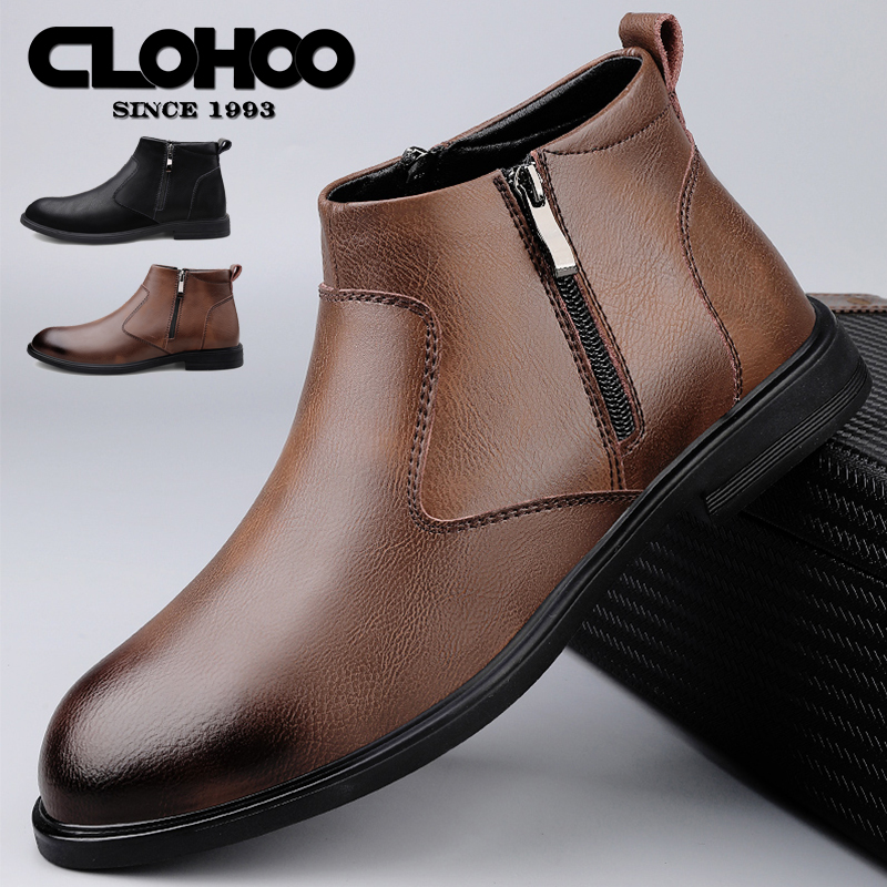 Men Shoes Boss - รองเท้าบูทผู้ชาย CLOHOO ทำมือ สไตล์ลำลองธุรกิจ หนังวัวแท้ หุ้มข้อสูง