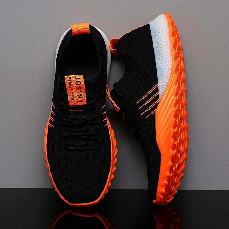Men Shoes Online Shopping - Plusขนาดน้ำหนักเบาAir Mesh Menกีฬารองเท้าผู้หญิงรองเท้าผ้าใบManสีส้มสีดำBreathableรองเท้าผู้ชายกีฬาgym D-436
