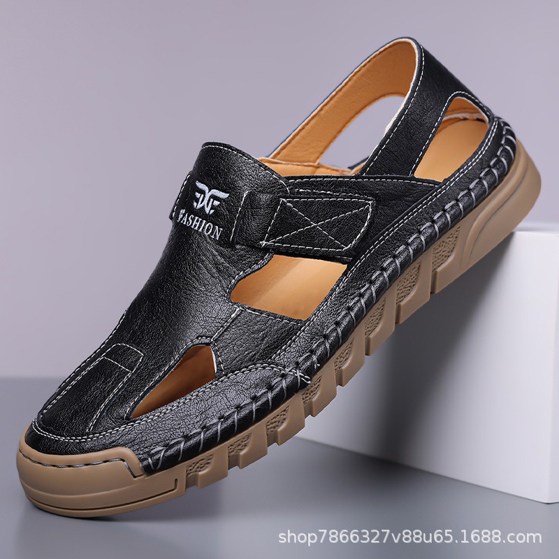 รองเท้าแตะรัดส้นผู้ชายแบบเจาะร - Men Shoes Velcro บทวิจารณ์และราคา