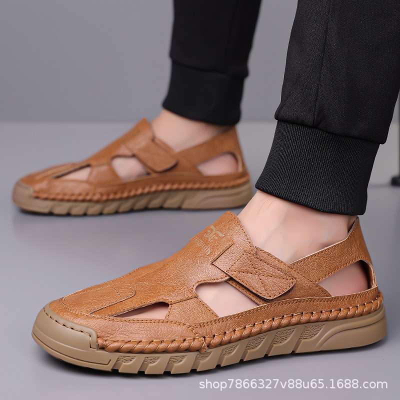รองเท้าแตะรัดส้นผู้ชายแบบเจาะร - Men Shoes Velcro บทวิจารณ์และราคา